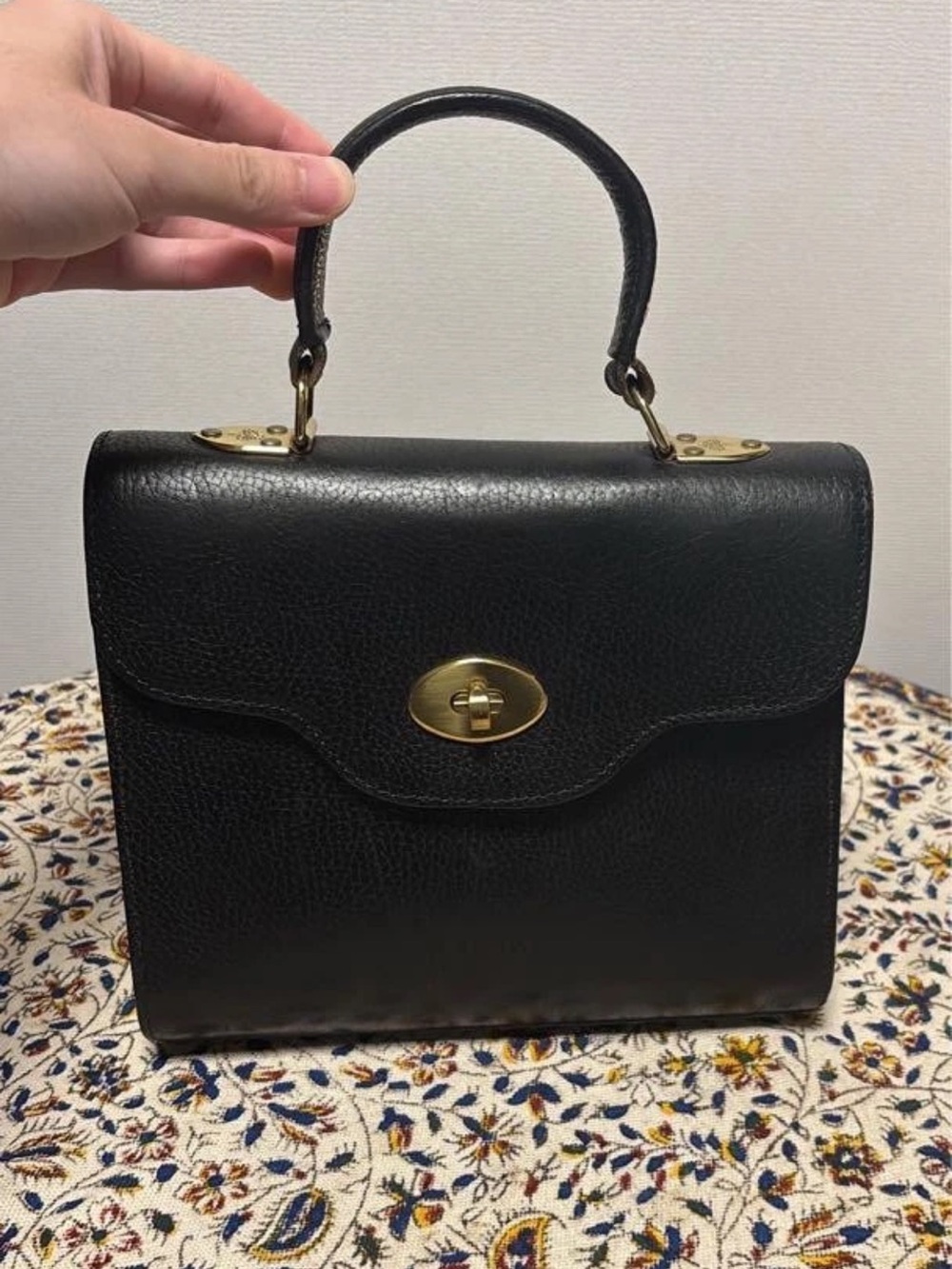 Mulberry Black Leather Top-Handle Satchel with Gold Hardware
